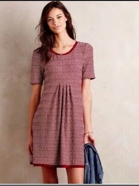 Anthropologie Maeve Dora red and white textured knit mini dress